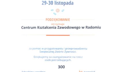 DYPLOM – PODZIĘKOWANIE  ZA ŚWIĄTECZNĄ ZBIÓRKĘ ŻYWNOŚCI