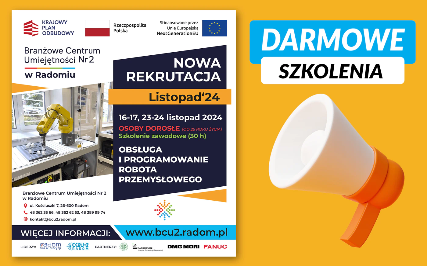 Nabór w BCU 2 w Radomiu na darmowe szkolenie: Obsługa i programowanie robota przemysłowego