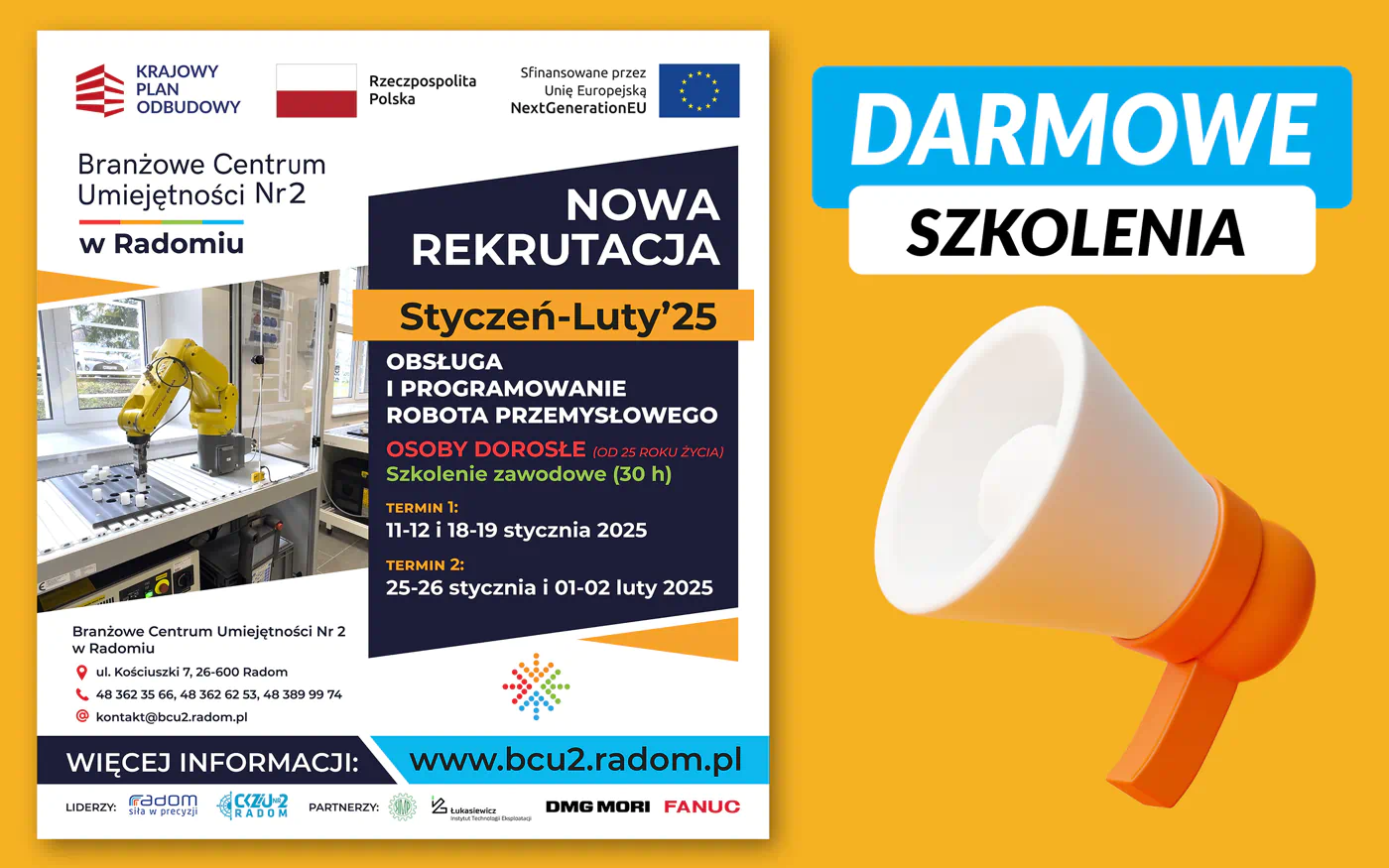 Rekrutacja na DARMOWY kurs: "Obsługa i programowanie robota przemysłowego": 2 terminy Styczeń-Luty 2025